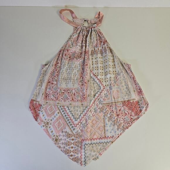 Rose and Grey Rayon Pink Banda Print Halter Top size Large - Picture 2 of 9